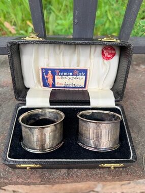 Vintage Antique YEOMAN PLATE England Silver Plated Napkin Rings Set X 2 In Box